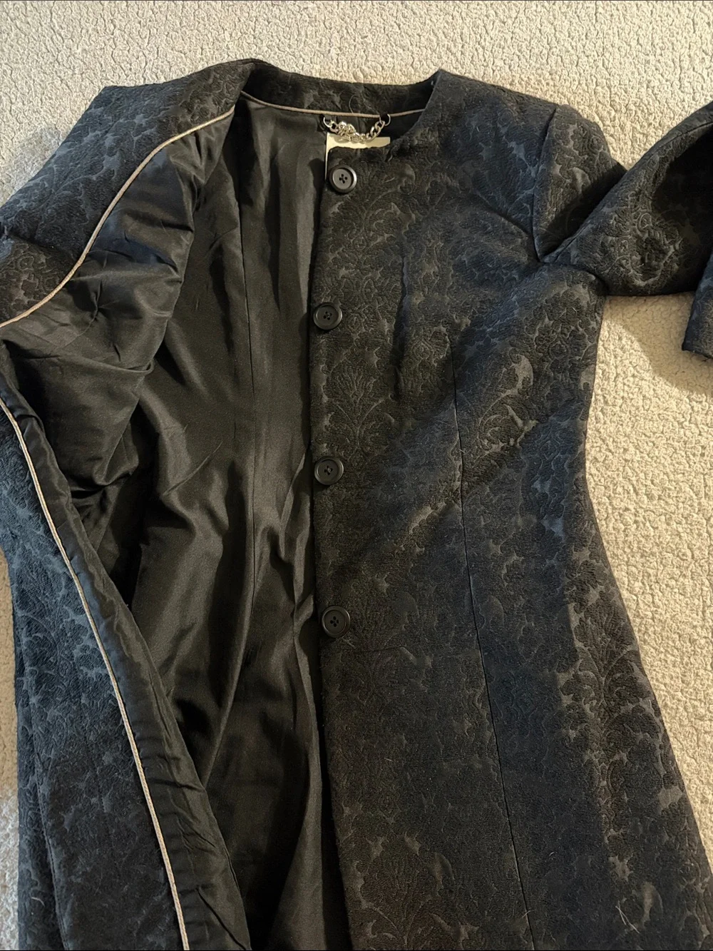 BB Dakota Black Floral Jacquard Long Blazer Coat Size Small